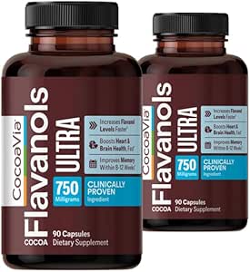 CocoaVia记忆+大脑补充,60天,750毫克Cocoa Flavanols,记忆和脑促进器,Vegan,植物基,180卡普尔