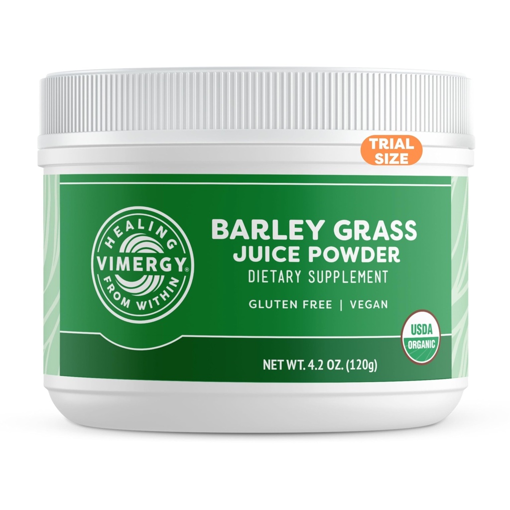 Vimmergy Barley Grass Juice 粉末膳食补充剂 - 每服0.8克(150次) – 清洁超级食品配方 - 促进心血管健康 * - 有机, Vegan & Gluten-Free - 旅行尺寸 120克
