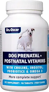 狗产前维他命. 仅有的2in1 含叶酸的狗的产前和产后维生素,Omega 3, Probiotics, Choline & Inositol, 母亲和小狗的钥匙, 90片