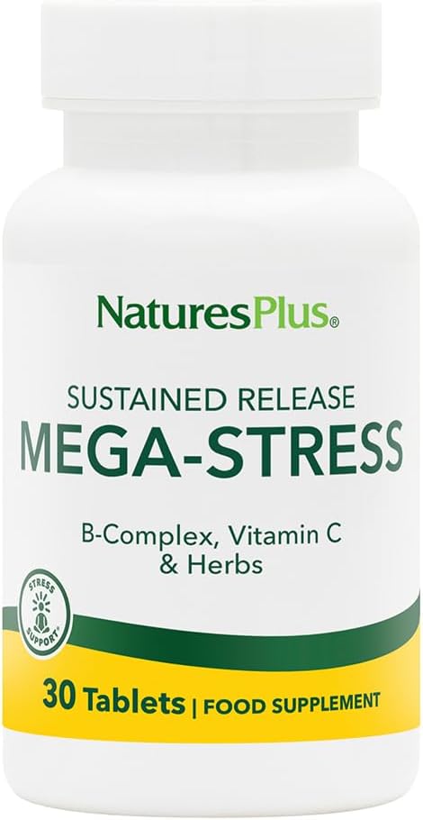 Natures Plus Mega Complex, 持续释放 - 30 蔬菜片 - B Complex, 维生素C 补充品, 芝麻酒和草药 - Gluten-free - 30 services
