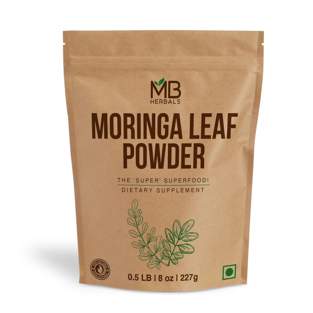 MB 草药 Moringa 叶粉 8 oz (227g / 0.5 LB) | 100%纯 Moringa 粉 | 饮料和滑块中的易混合 | 无防腐剂