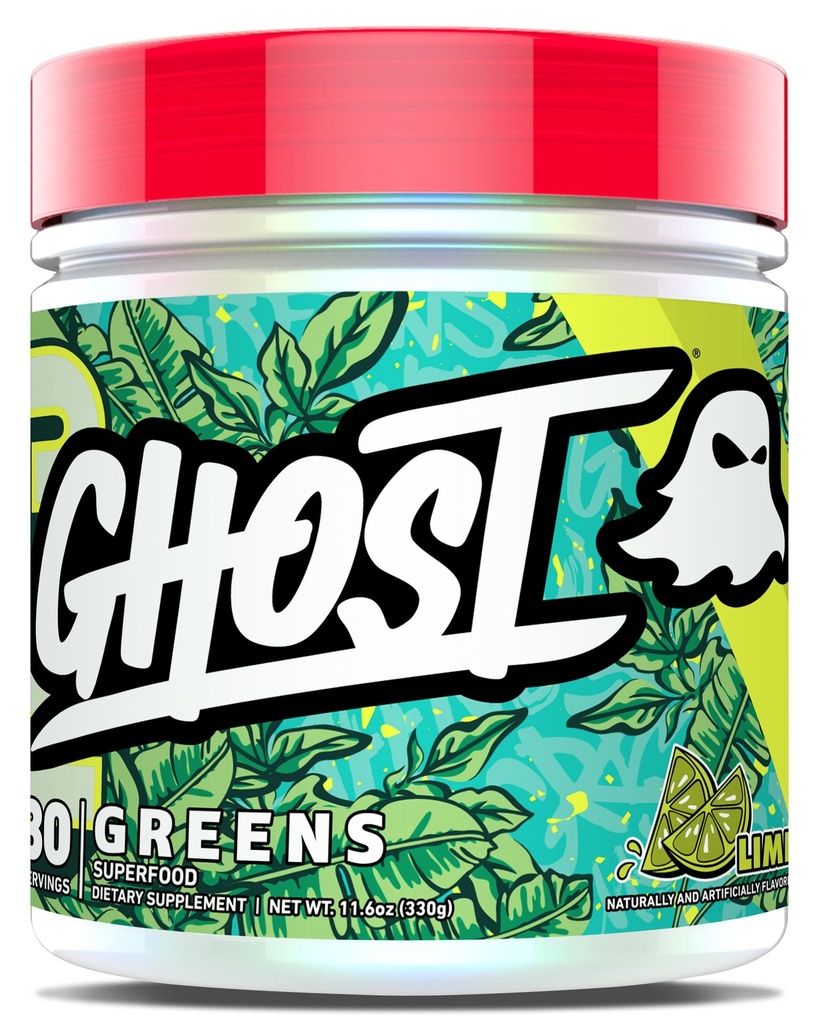 GHOST Greens Powder, Lime - 30 services - 19 超级食品 Greens & Reds Powder,水果,蔬菜,螺旋藻,氯草原,Prebiotics, 10亿CFU Probiotic和消化酶 - Gluten-Free