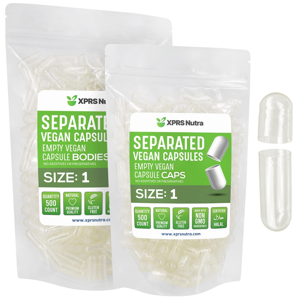XPRS Nutra Vegan 大小 1 分离的顶盖 - 500 个在袋中分离的顶盖 - 清空顶盖 1 供 DIY 补充填充