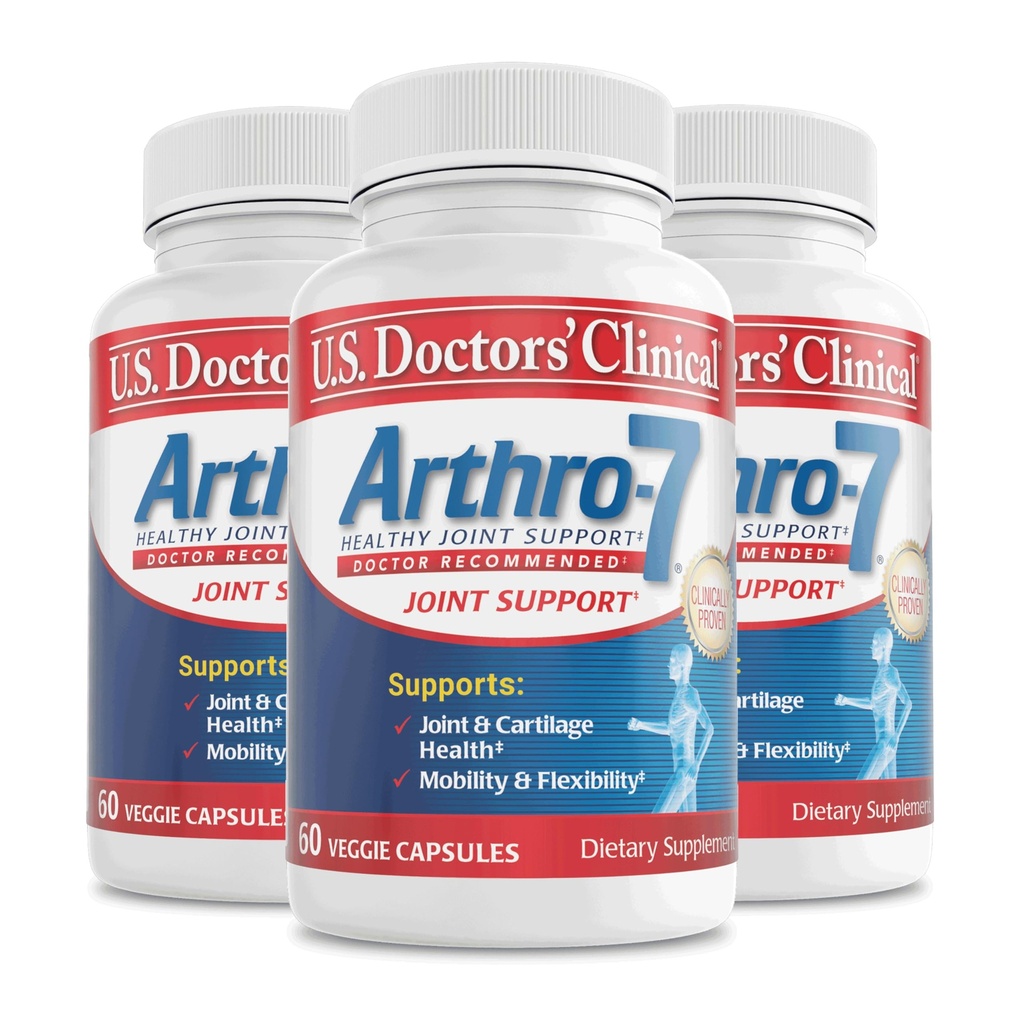 美国医生临床Arthro-7 -- -- 临床上证明与Turmeric、Collagen、Bromelain用于灵活性、流动性和强卡通 -- -- 180 Capsules(3瓶) -- -- 45/90日供应