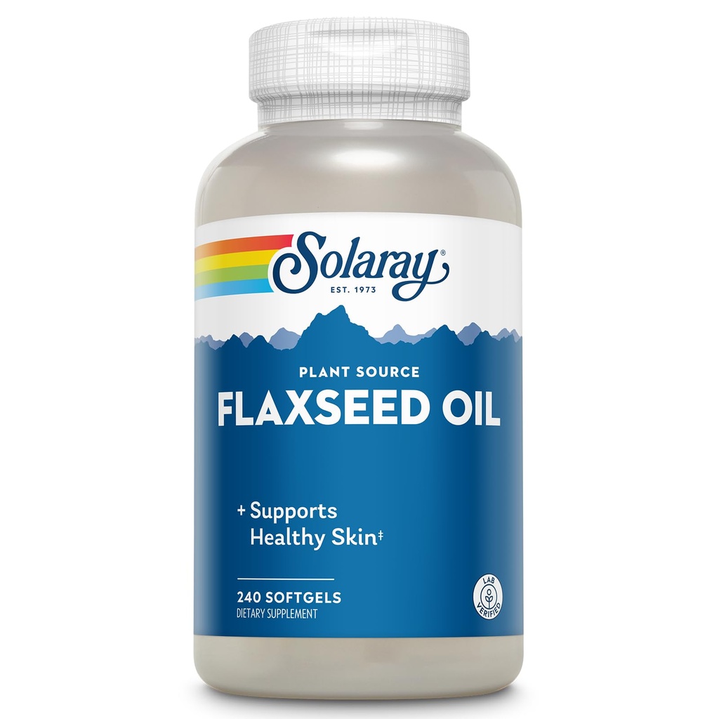 SOLARAY Flaxseed Oil 3000 mg 配 Omega 3 6 9, Flax Seed Softgel for Skin Health, Triple Omega Supple, Non-GMO, Gluten Free, Lab 校验 - 60天保证 - 80 services, 240 Softgels