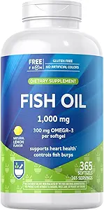 Rite Aid Fish Oil 1000mg, 365 Softgels - Natural Lemon Flavor, 与环保局和DHA, 支持心脏,脑和视觉健康