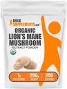 Bulk Assupports.com 有机狮子的马内蘑菇提取剂 粉末 - 狮子的马内补充剂 Powder, Superfood for Well-Being - Vegan, 1g per service, 250g (8.8 oz) (Pack of 1)