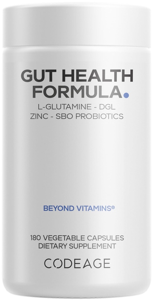 编码Gut保健补充剂Vegan公式 - L Glutamine, Zinc,土耳其 Tail蘑菇粉,Tonic蘑菇,Maitake,微藻,矿物,Licorice根 DGL - 抗生素,预生素 - 180 Capsules