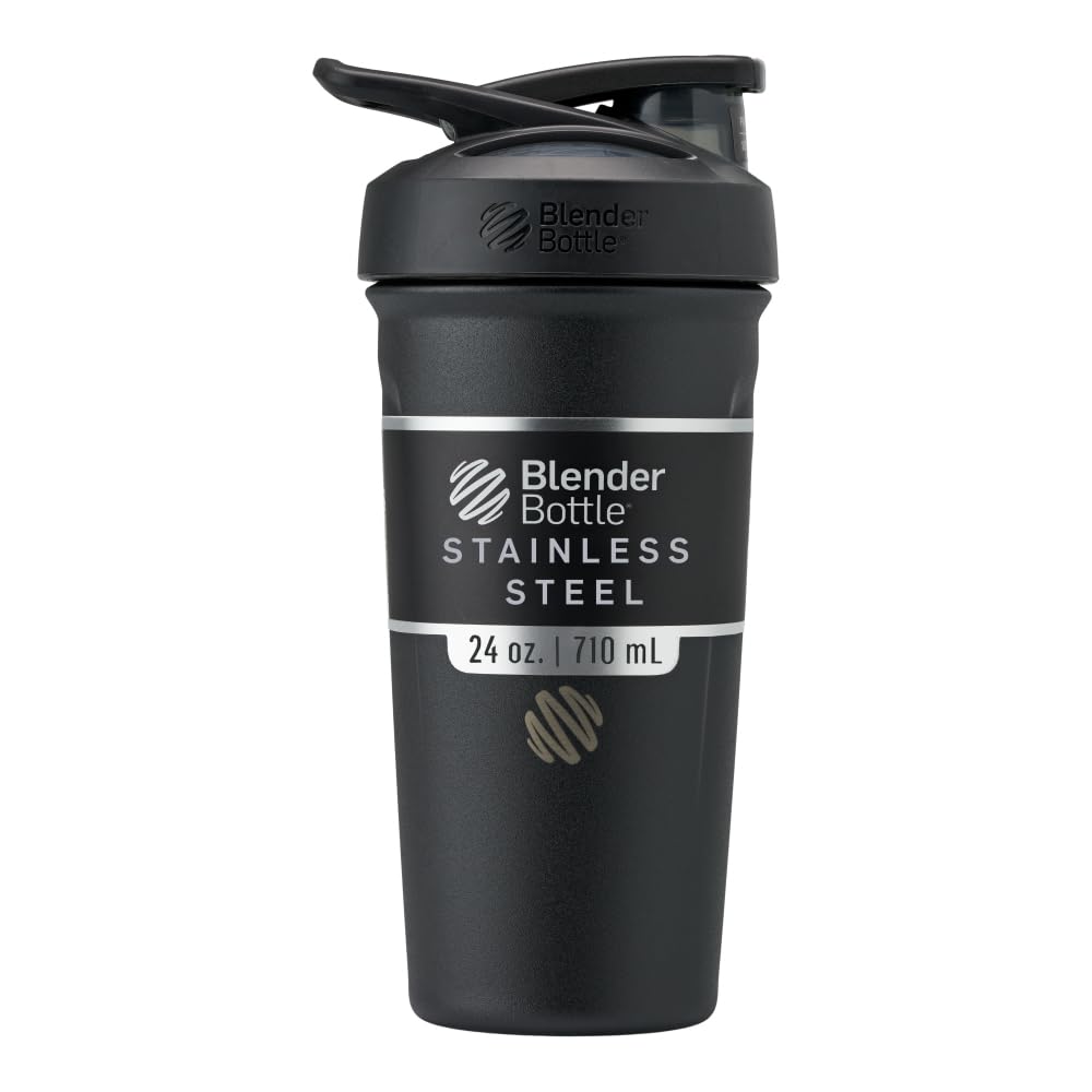 BlenderBottle Strada Shaker Cup 绝缘无锡钢铁水瓶 配电威斯克 24 Ounce 黑色