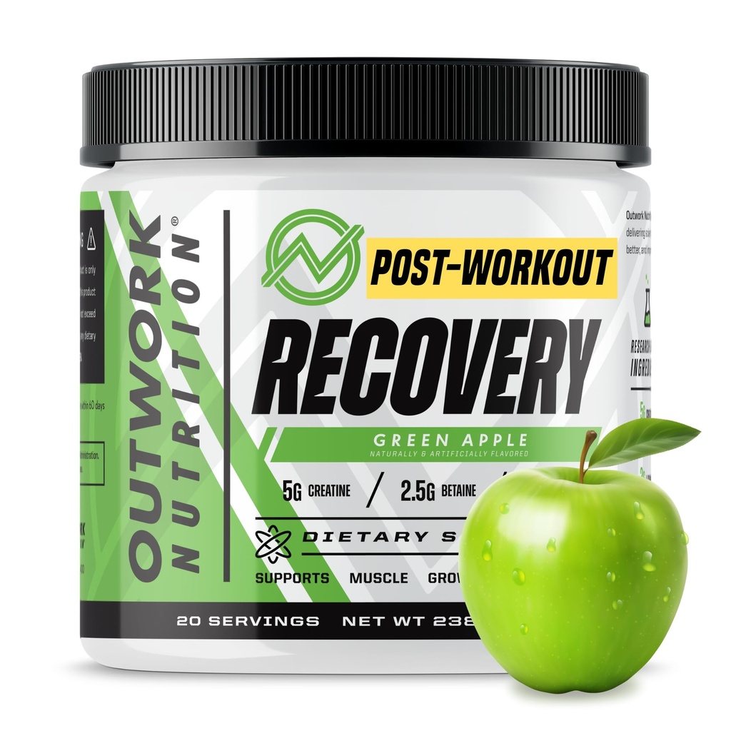 外出工作后营养 恢复粉 - Creatine Monohydrate, KSM- 66 Ashwagandha & Tart Cherry - 加速恢复, 酶酸 - Creatine Powder for Men & Women, Green Apple, 240 Gr.