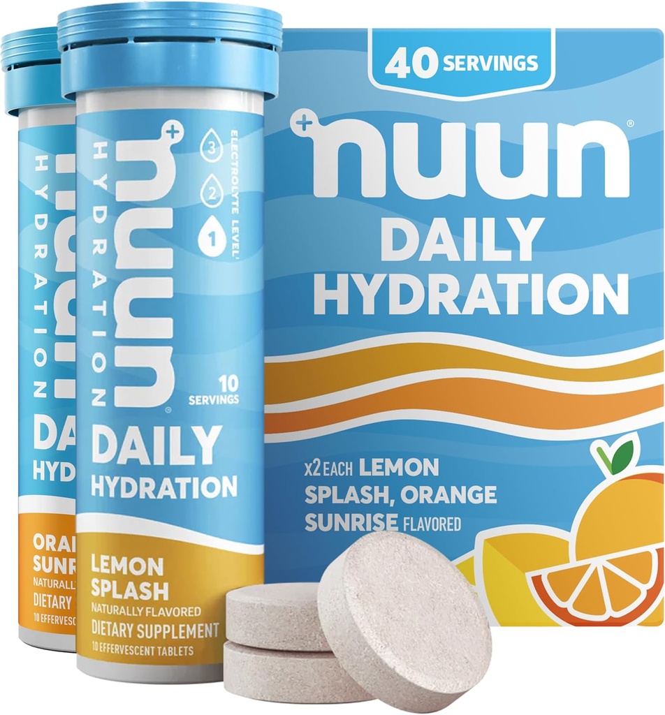 Nun Daily Electrolyte 片,配有镁,钙,钾,氯和钠,无胶,无糖, & Vegan,混合Citrus Flavor,4 Pack(共计40种)