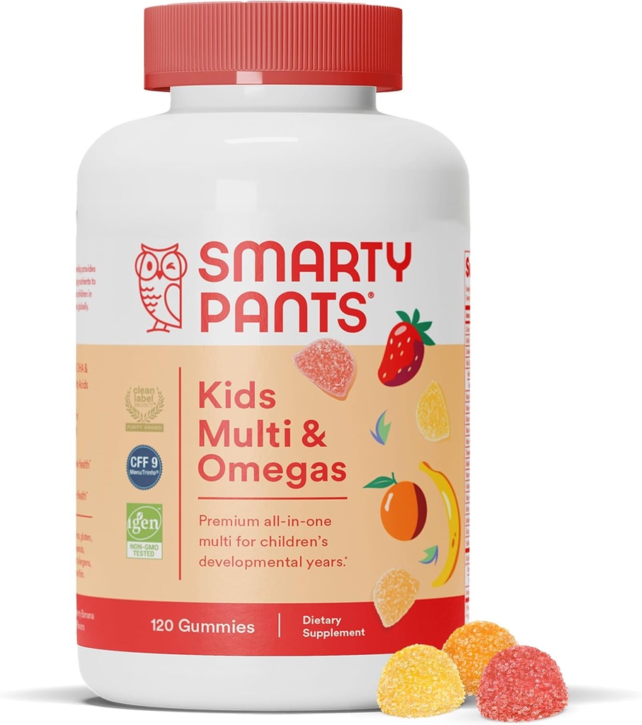 SmartyPants Kids 完成Gummy 维生素:多维他命,维生素D3,B12(甲基乙醇)和Omega 3 DHA / EPA 鱼油,120个计数