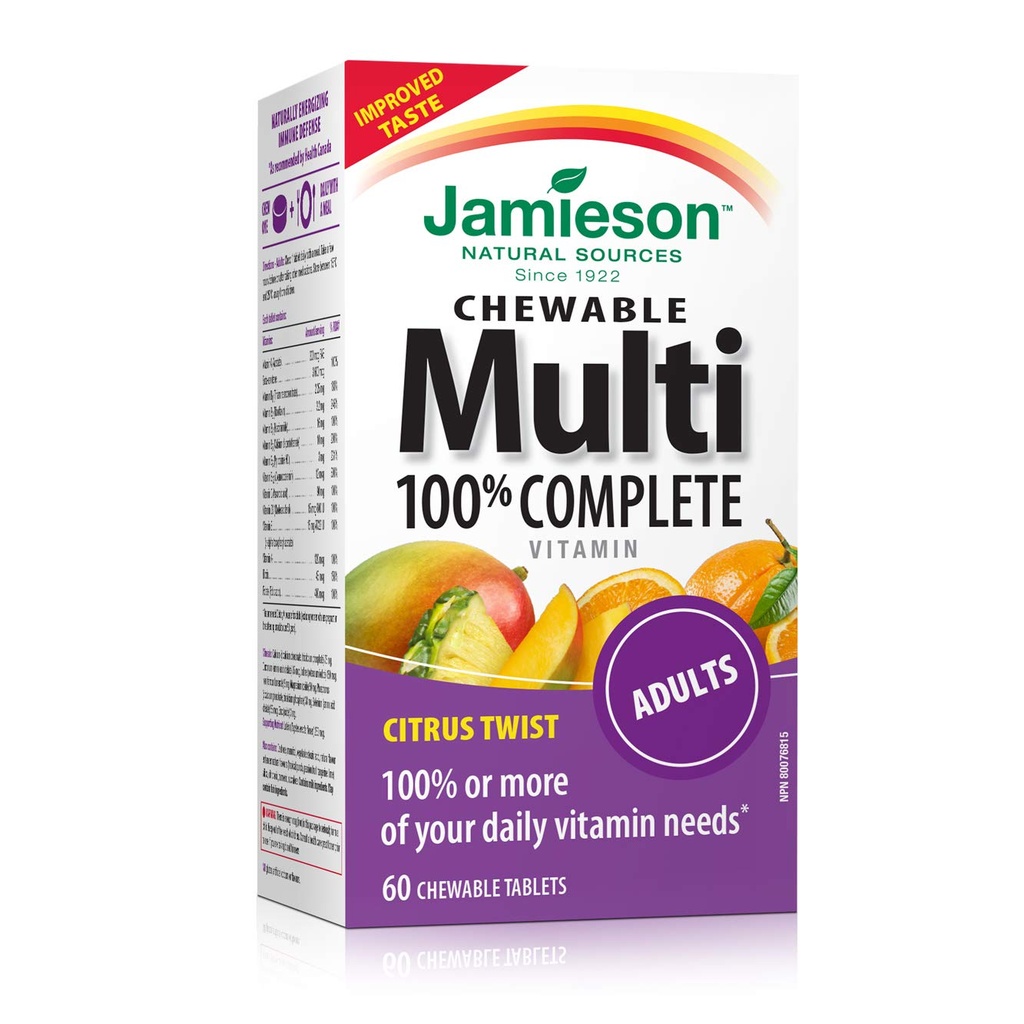 Jamieson 100% 成人全熟可嚼多种维他命 Citrus Twist Mult, 60 可嚼片