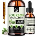 (2 Pack) Soursop Graviola 液滴 1800mg, 98% 吸收 Soursop 位数器液体用于细胞支持和再生, Imune boost, Relax, Liver and Sleep, Herbal Goodness, Gluten Free, 1 Fl Oz