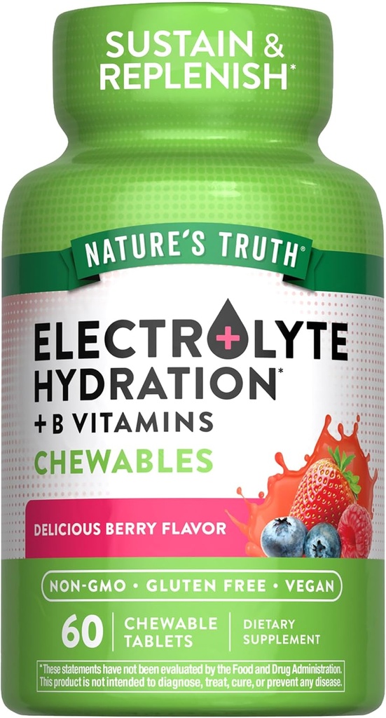大自然的真理电解板 QQ60 Counter & Non-GMO & Gluten Free Chewable Supplor for Hydrition QQ Berry Flavor