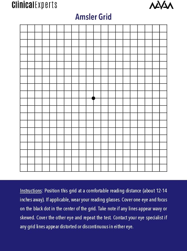 Amsler Eye Grid 带有磁性回转的 - 临床专家为Macular Degeneration & Glaucoma患者提供的每日视觉筛选工具(1包)