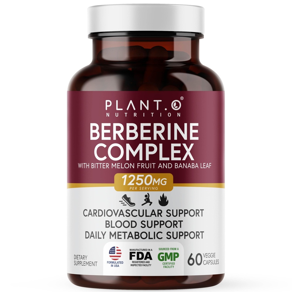 Berberine 补充剂 - 10x高吸附 Berberine HCI 复合物 与 Bitter Lemon & Banaba Leaf – 胆固醇和代谢剂临床研究支持 - 60 Capsules Non-GMO