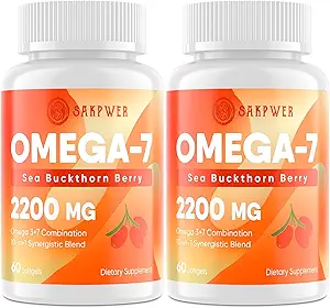 Omega-7 Sea Buckthorn Oil - 与Omega-3 EPA/DHA Fish Oil, Cinnamomum, Fenugreek, ALA, 绿茶, Cayenne Pepper, Turmeric, Resveratrol, 黑辣椒 - Gluten - Free, 2Pack (英语).