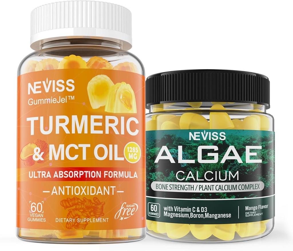 NEVISS 不含糖的涡轮螺旋藻类 + 海洋藻类钙补充物 600mg, 高吸收, Vegan