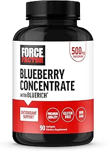 FORCE FACTOR 蓝莓集中抗氧化剂 配有蓝里奇蓝莓抽取剂 免费激进清扫剂促进日常健康 Gluten Free, Non-GMO, 90 Softgels