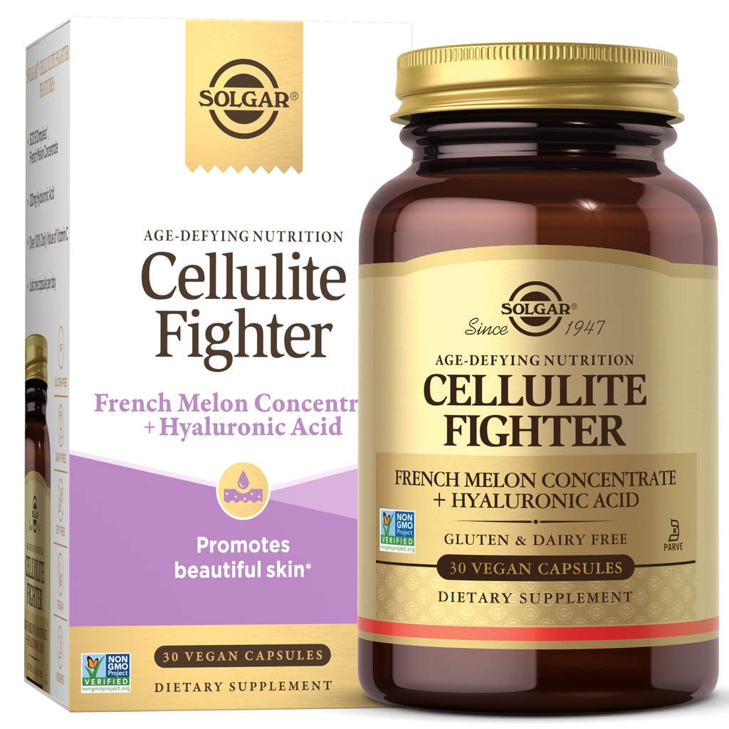 Solgar Cellulite Fighter 皮肤维生素和矿物补充剂,支持法国梅隆集中剂的平滑皮肤,Hyaluronic酸和维生素C补充剂,保护妇女年龄营养,30种服务