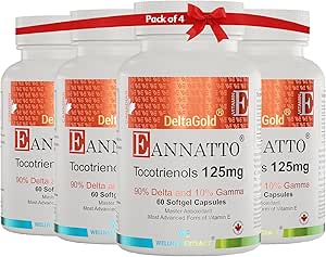 WellNESS EXTRACT Eannatto Tocotrienols 维生素E 补充物 脱磷酸酯,非GMO,Gluten 免氧化剂和抗氧化剂 125MG 60 软胶(4包)