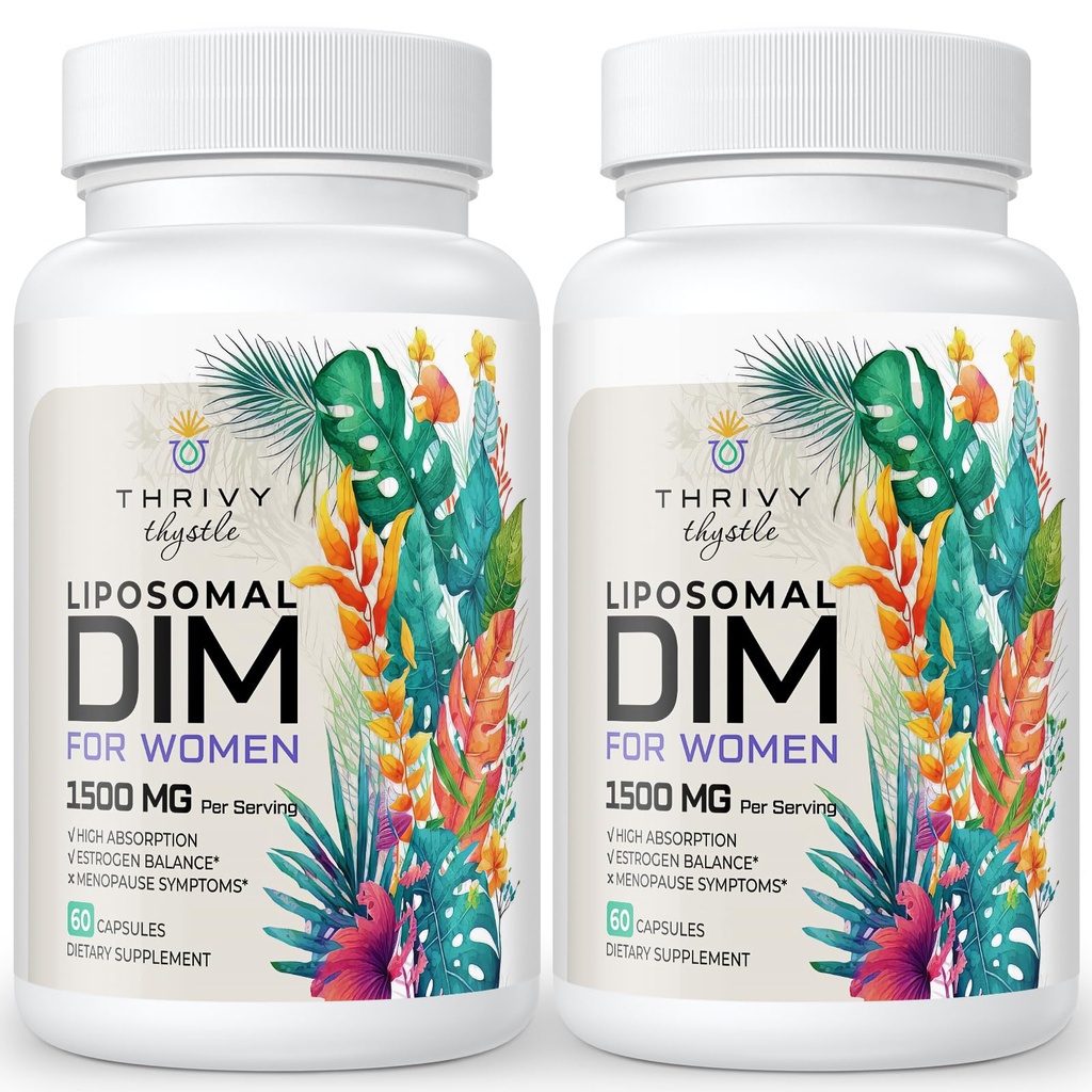 Liposomal DIM 补充剂 - 1500 mg 女性 DIM 补充剂 - 雌激素补充剂 含有维生素E, 晚间Primrose, Black Cohosh, Omega-3脂肪酸(2包)