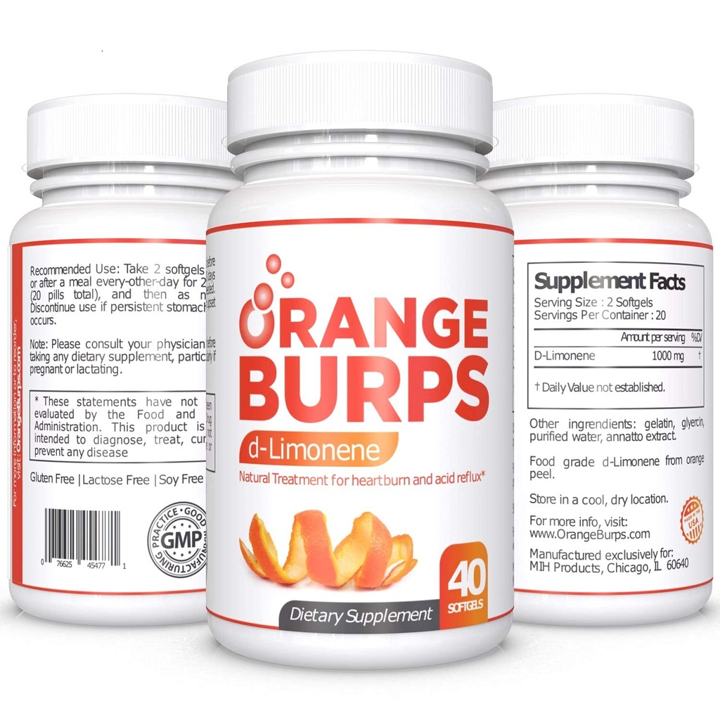 Orange Burps → D-Limonene 补充剂 - 减少酸剂(酸退酸酸剂)、心脏灼伤救济、GERD救济和消化不良救济 → Orange Peel 提取剂促进健康和福利(1 000毫克,包装3)