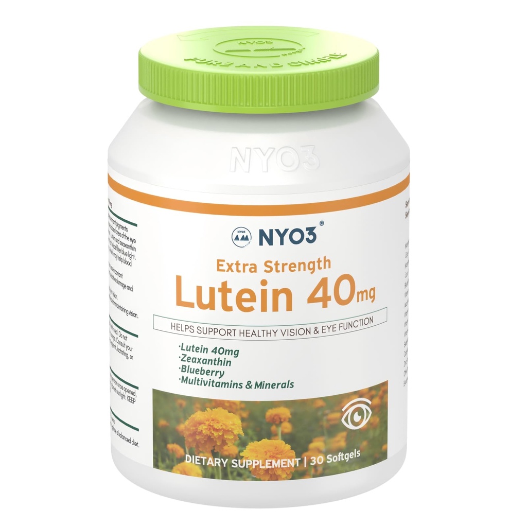 NYO3 Lutein & Zeaxanthin 40mg 配蓝莓、30软胶眼维生素和矿物补充剂-眼美景健康-抗氧化剂支持