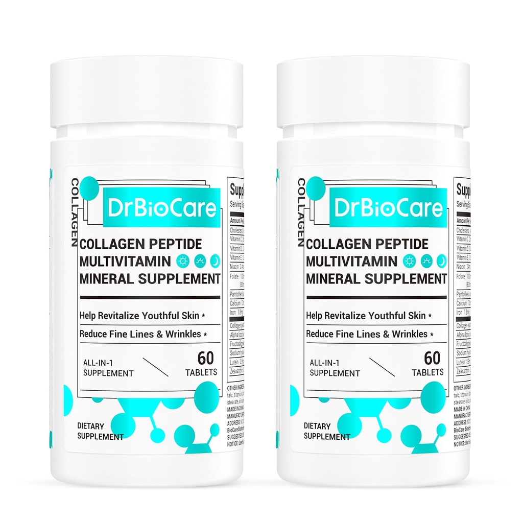DrBioCare Collagen Peptides for Women, Beautifical Vitamin & Mineral Supplements, Contons Vitamin D3, Poptides for Women & Collagen Peptides, Vitamin B Complex, Vitamin E 120 药片