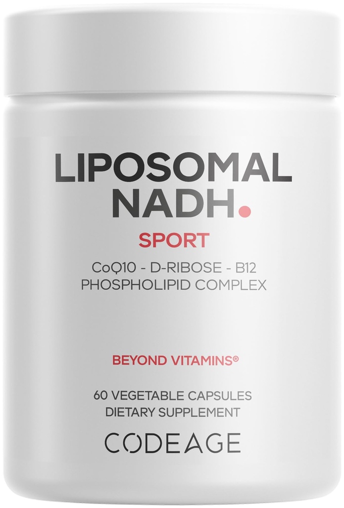 代码 Liposomal NADH+ 补充 - NADH,维生素B12,D-Ribose作为生物能量环绕,CoQ10-2-Month供应 - Liposomal交付 - β-Nicotinamide Adenine 二核苷酸药 - 非GMO - 60 Capsules