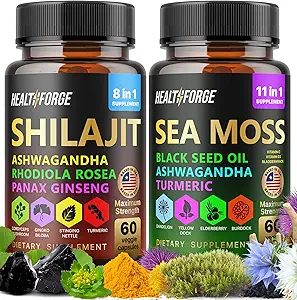 Shilajit, Ashwagandha Capsules & Sea Moss Capsules 黑种子油 Capsules Ashwagandha, Turmeric - Shilajit for Women Imune 支持罗莎, Shilajit 60 Capsules & Sea Moss 60 Capsules Set