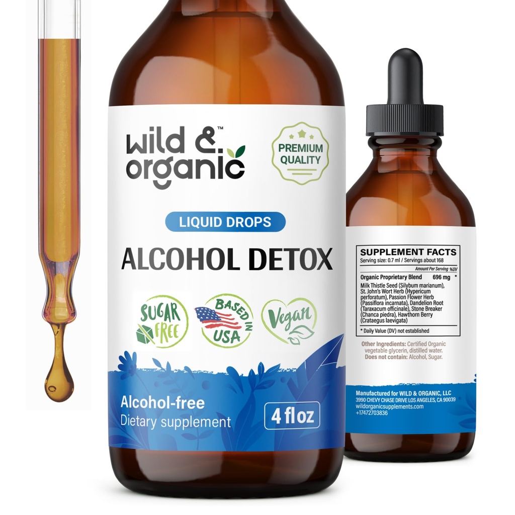 野生和有机酒精解毒药滴 - 肝脏和肾脏用牛奶硝酸洗涤,香卡·皮耶德拉断石剂 - 肝脏消毒剂综合体 清毒剂 - Vegan, No Sugar & Additives - 4 fl oz