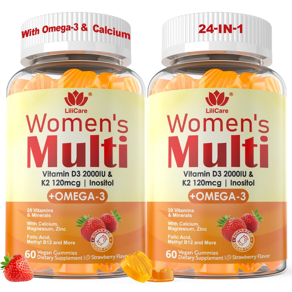 与Omega(3个DHA/EPA)、维生素D3 K2、钙、Inositol、Daily Womens Vitamin A C E B 复合体、L-MethylFolate、甲基B12、Sugar自由甲基多维坦矿物,120Ct