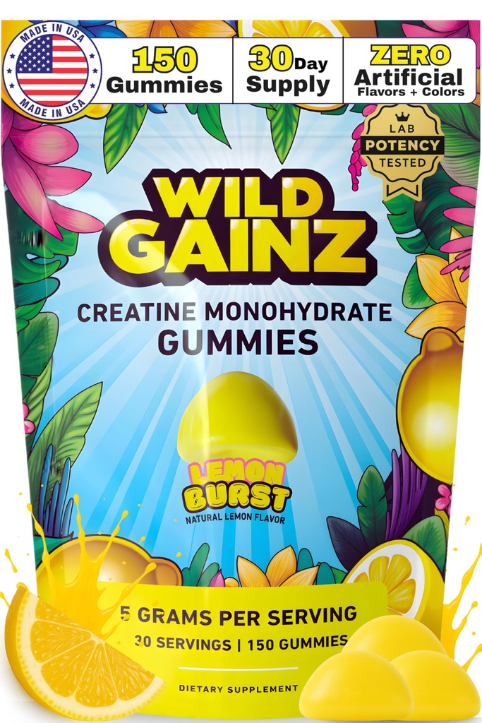 用于男女的克里丁单水合物 5000mg - 在美国制造,Potency Tested, Vegan, 支持肌肉生长,强力和认知功能,非GMO Gluten-Free Lemon Flawared Creatine 150 Chews