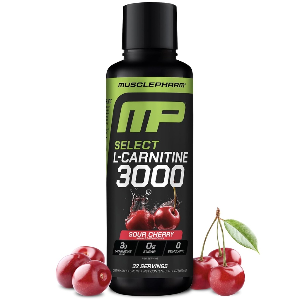 Muscle Pharm L-Carnitine 3000, 高性能、支持代谢、水分和能量、零糖、低卡路里、酸樱桃Flavor, 32 位服务员的终极液体L Carnitine补充剂