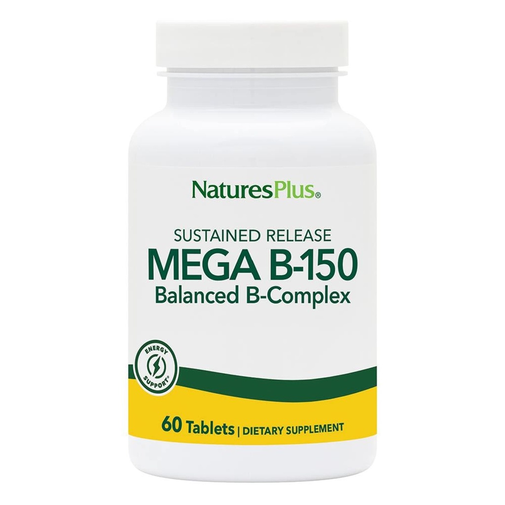 Natures Plus Mega B150 Complex, 持久释放 - 60 蔬菜片 - 最大概率 B 复合维生素补充 - Gluten-free - 60 Services