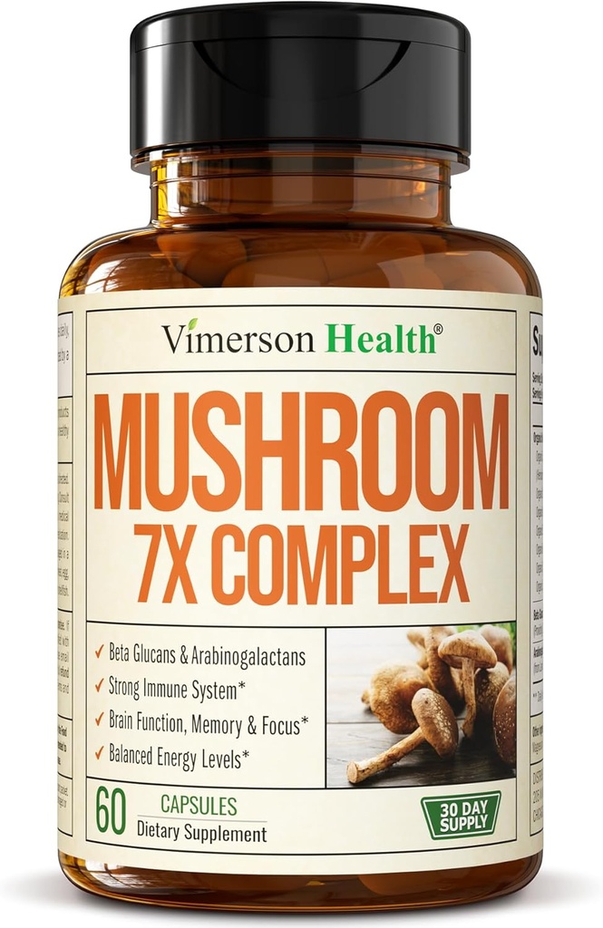 与土耳其Tail、Lions Mane Extracts、Shiitake Mushrooms、Reishi、Cordyceps、Maitake、Chaga & More ——7-in-1 精神清晰、自然能源和焦点的蘑菇补充品