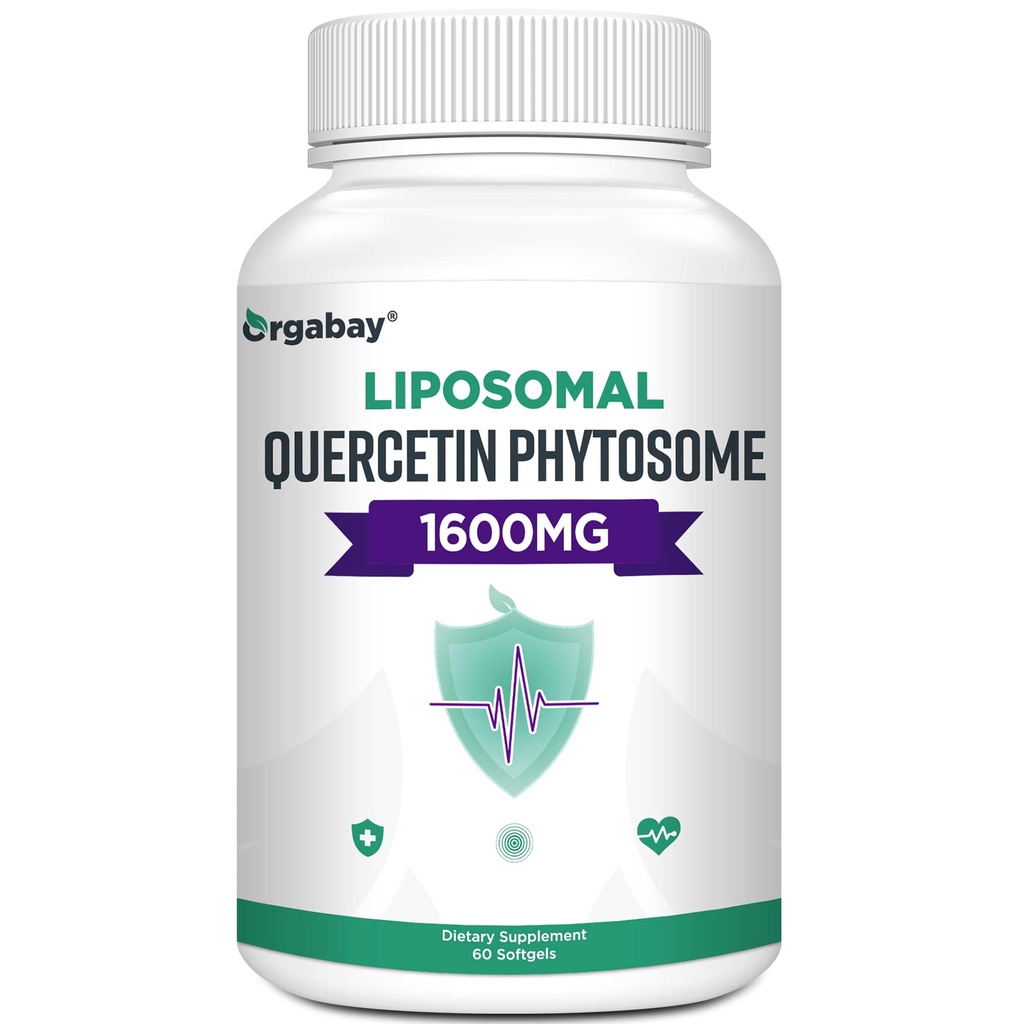 Orgabay Liposomal Quercetin Phytosome 1600 mg, Bromelain 200mg, Zinc 30mg, 维生素C Turmeric 40 mg, 最高吸收, Quercetin 复合体, 60软胶