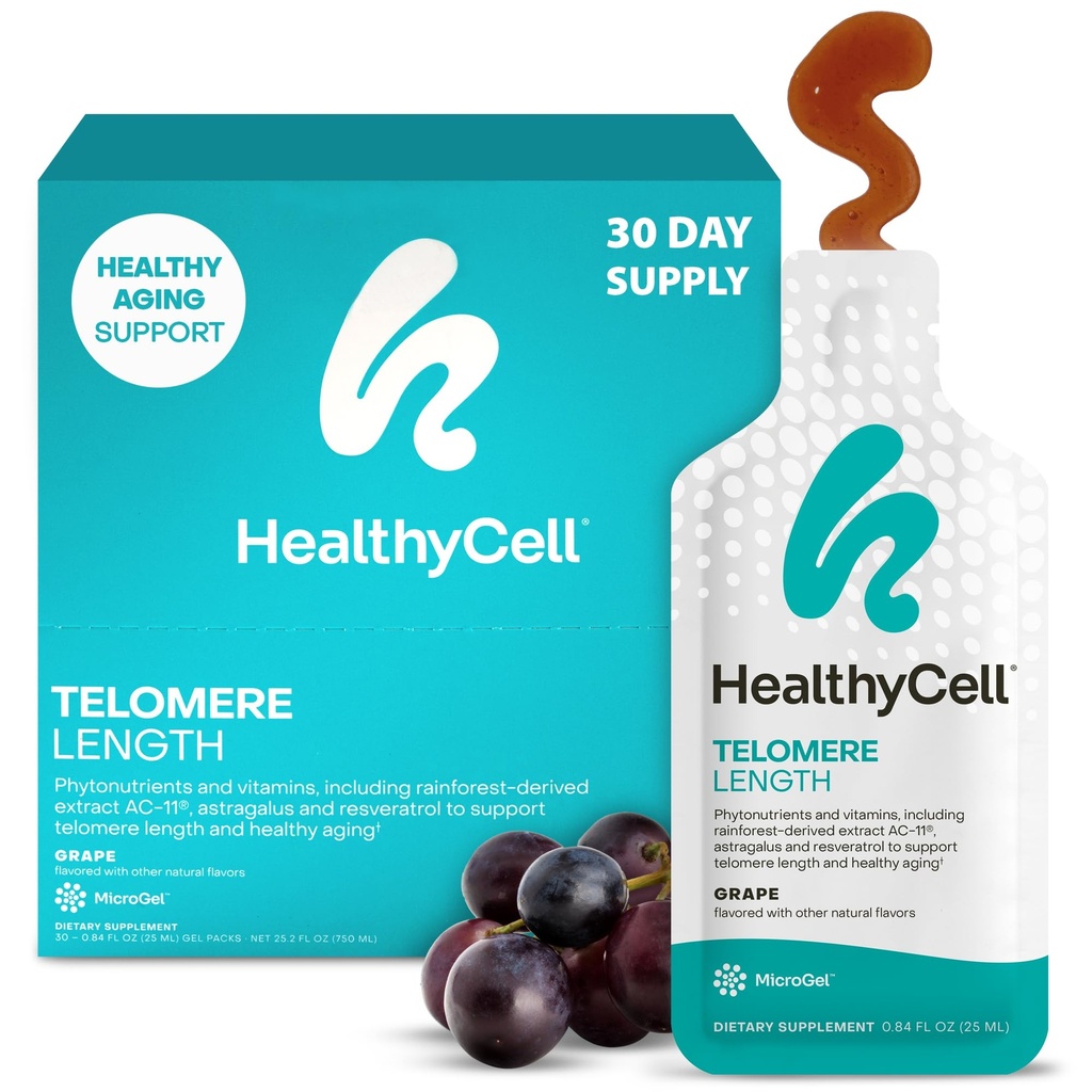 健康Cell Telomere长度补充 - 抗衰老Telomere长度补充 细胞健康用激素和维生素 - AC-11, Astragalus & Resveratrol - 30 Gel Packs, Grape Flawared