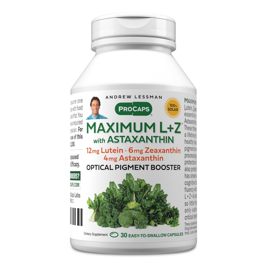 安卓·勒斯曼最大L+Z 配有Astaxanthin 30 Softgels - 12mg Lutein,6mg Zeaxanthin,4mg Astaxanthin. 支持眼和脑健康以及促进健康愿景的关键营养剂。