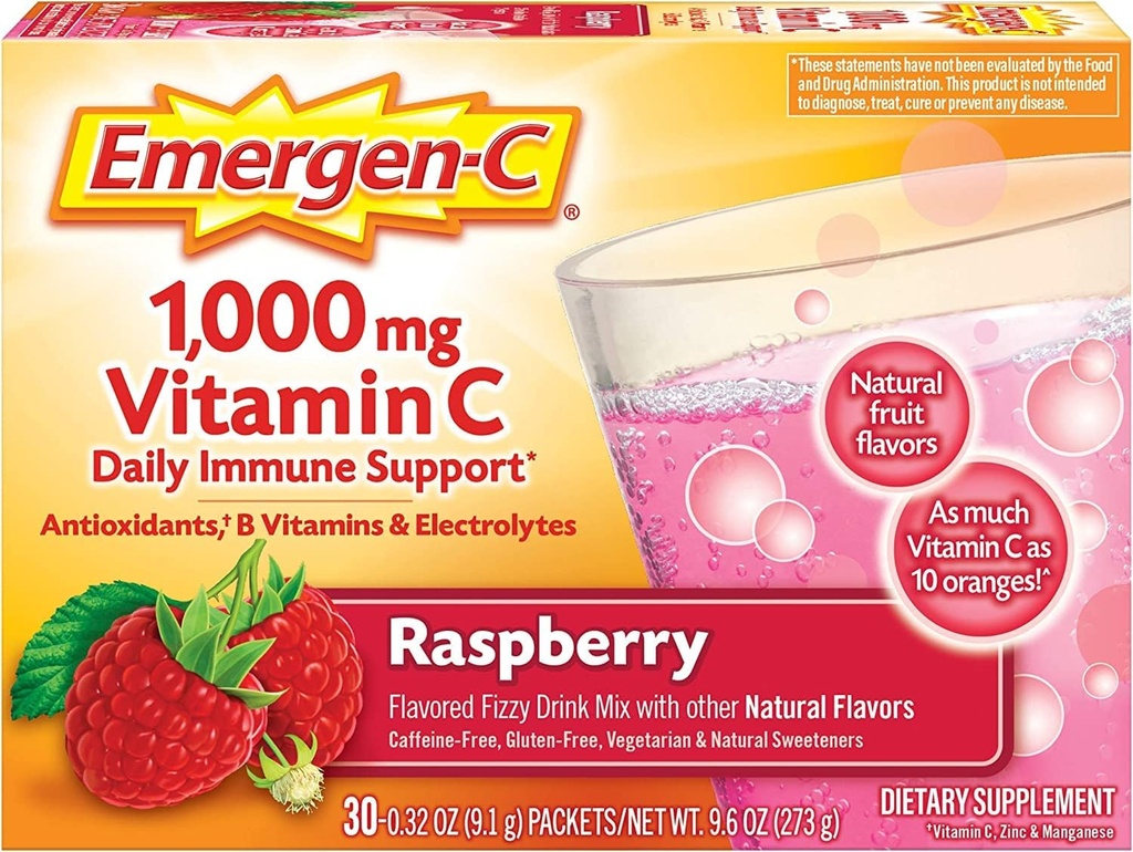 白葡萄酒 Emergen-C 维生素 C Fizzy 饮料 Mix Raspberry - 1000 Mg - 30 包