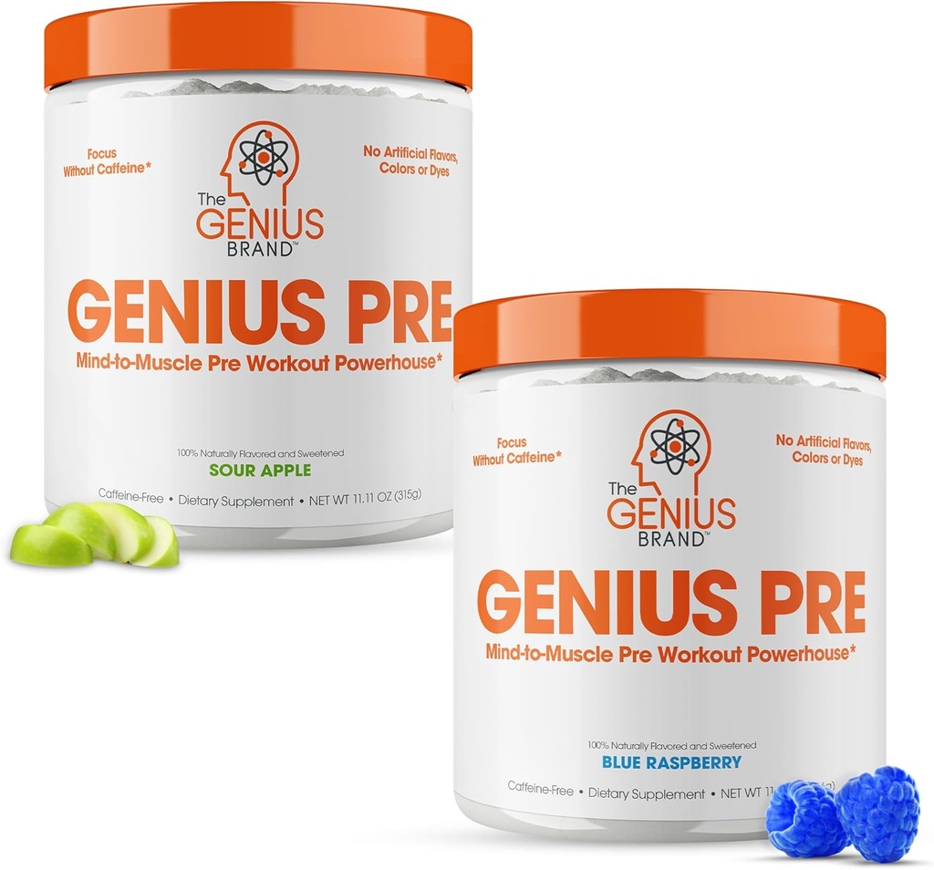 Genius Pre-Workout 补编 Bundle - 蓝莓和酸苹果 - 咖啡因无/兴奋剂无毒