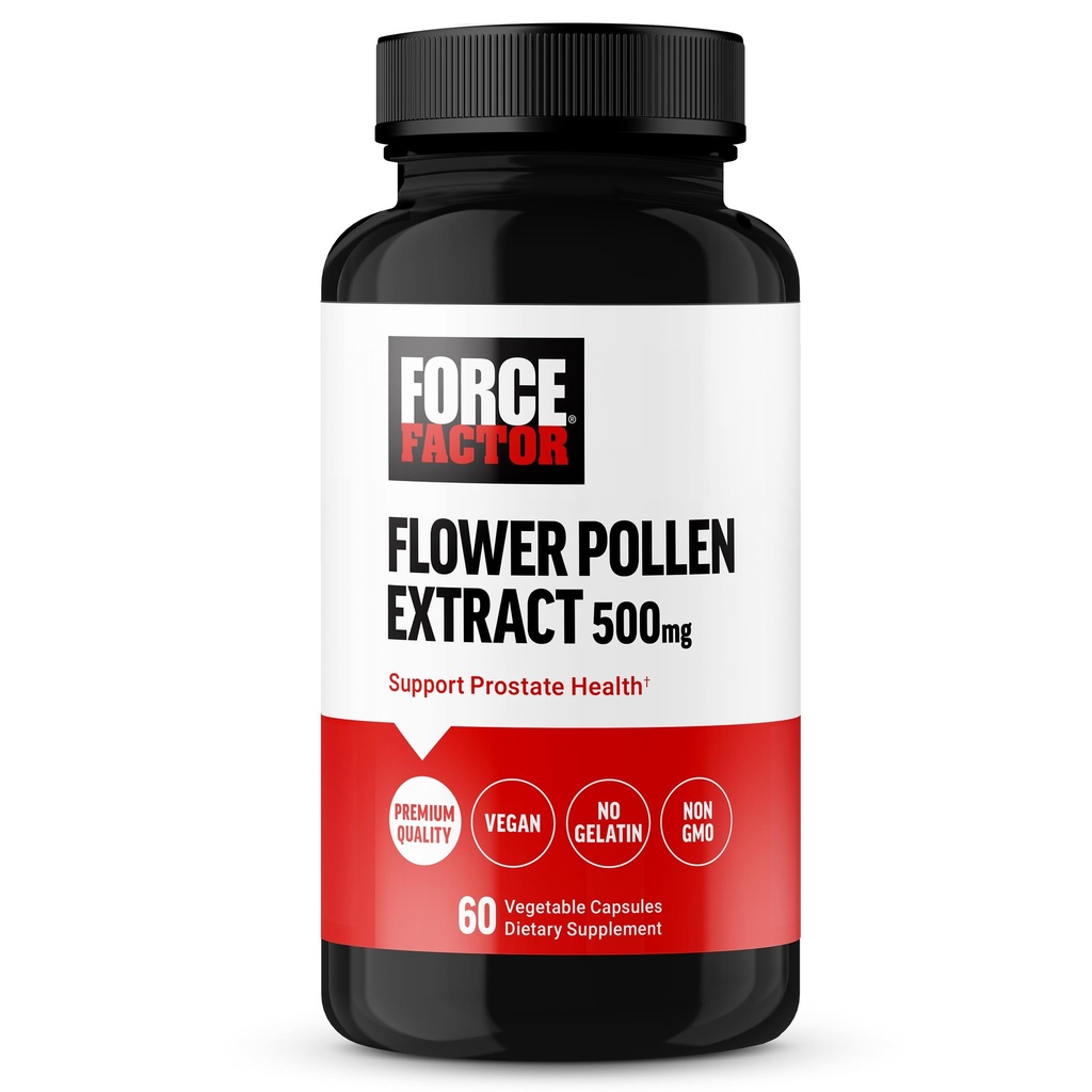 FORCE FACTOR Flower Pollen 前列腺支持男性健康补充剂,前列腺健康补充剂,500mg Flower Pollen Capsules, Vegan, No Gelatin, Non-GMO, 60 Capsules