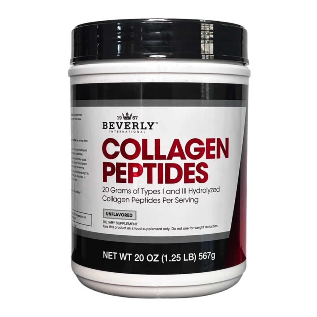 Beverly International Collagen Peptides Protein Powder. Youthful Appearance- Skin, Hair, Nails, Bones and Joint Health. Easy to Use, Highly Absorbable. 18 Grams of Protein, Unflavored 20 oz.