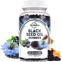 黑种子油胶 - 组织性冷压 Nigella Sativa 黑种子油加蜂蜜,维生素B6,C,D3,Turmeric,石榴,支持豁免,消化,脑功能,头发和皮肤-60 Gummys