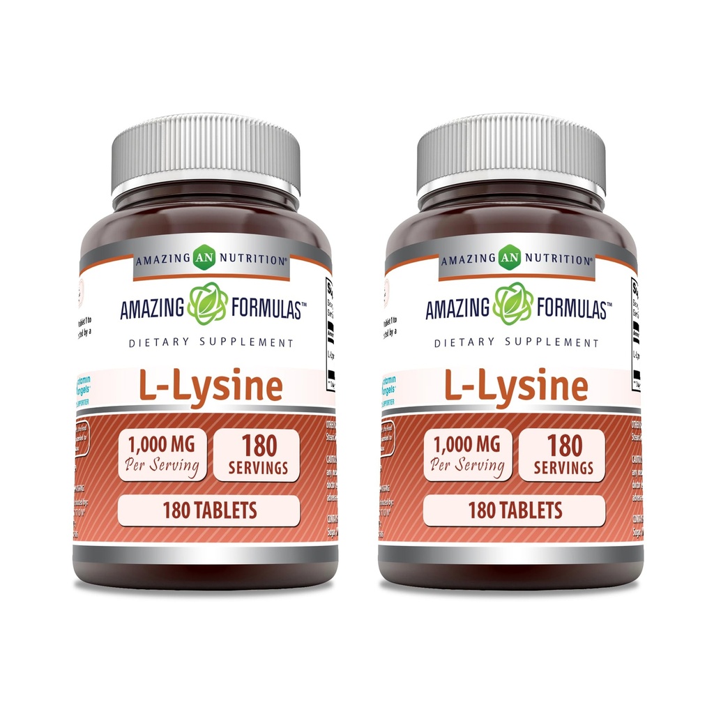 神奇的L-Lysine 1000mg氨基酸片 补充 |  Non 非GMO | Gluten Free |(180 | 2 pack) 美国制造(180 | 2 pack)