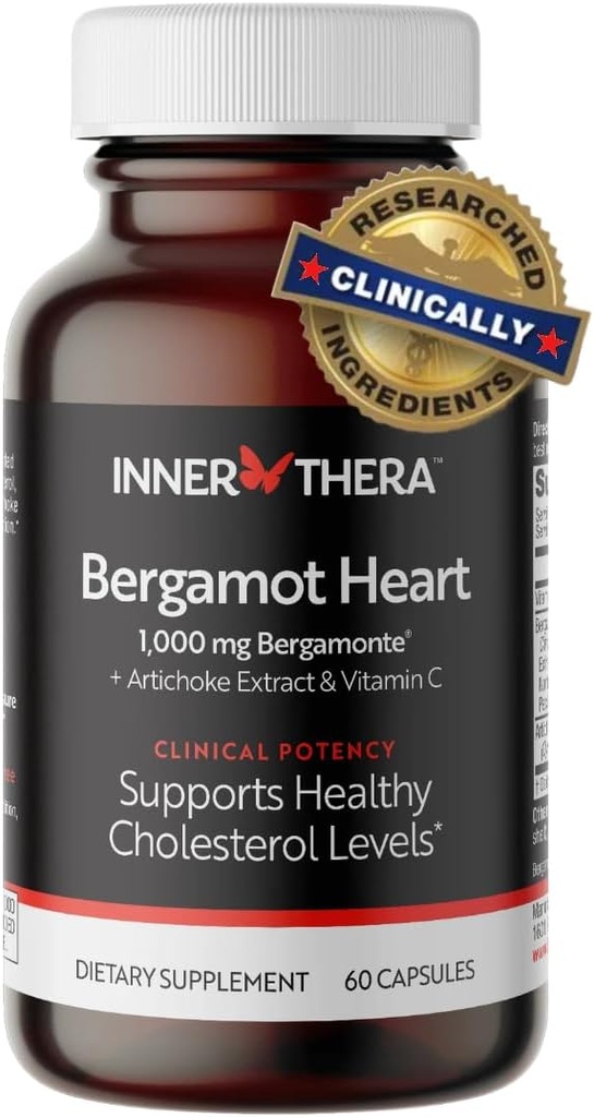Bergamot Heart - 1 000mg 认证 Citrus Bergamot - 超强多酚 - 心科医生开发与临床证明 - Bergamot 高胆固醇和心脏健康补充