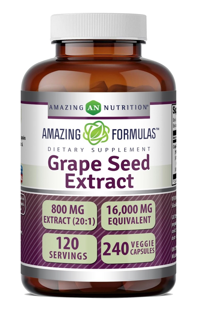 惊人的方程式 葡萄种子 800 Mg 提取(20:1) → 16,000 Mg 等效 → Veggie Capsules → Non-GMO → Gluten-Free → → 美国制造(240个计数)