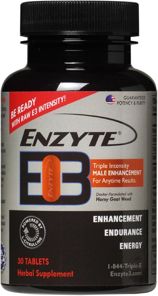 Enzyte3® 男子生命力和性能支持 – 能源, Stamina, 耐力 – 与 L-Citrulline, Epimedium, Guarana种子提取 & More – 30 片
